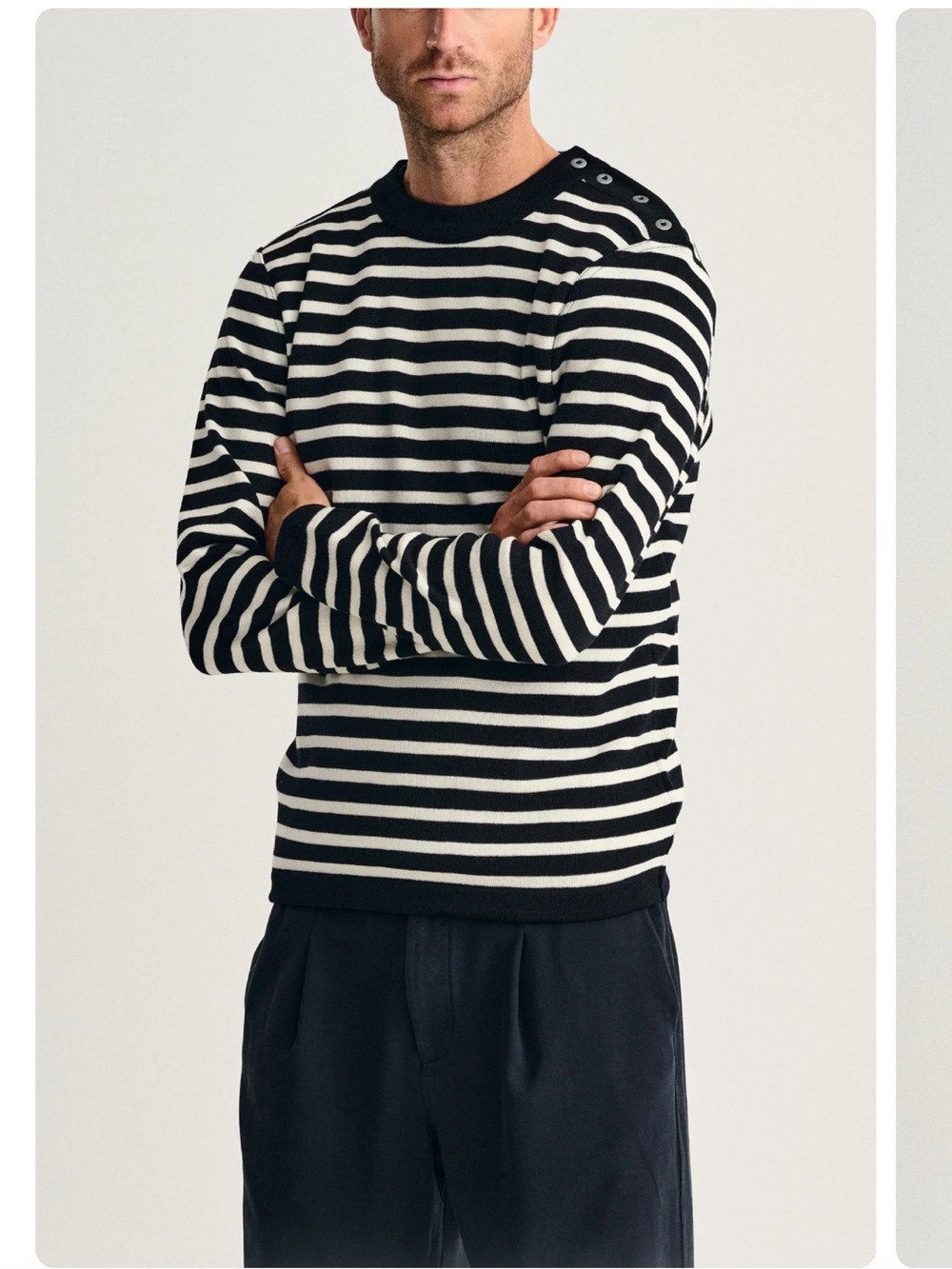 SNS Herning Naval Crew Neck Fisherman Sweater Striped Pure Wool L icelandic